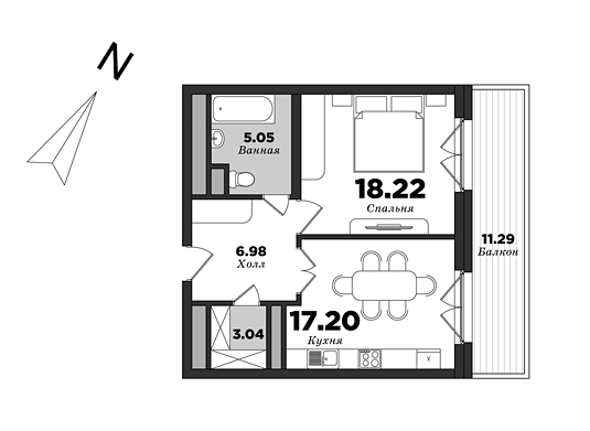 Krestovskiy De Luxe, Building 8, 1 bedroom, 53.88 m² | planning of elite apartments in St. Petersburg | М16